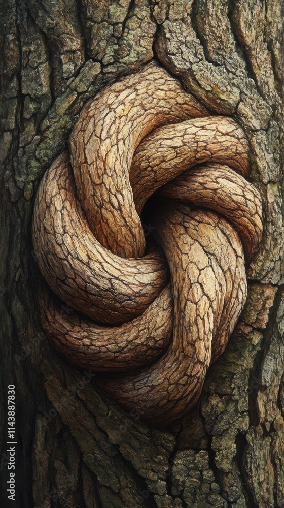 Aufkleber intricate tree knot reveals captivating grain patterns on weathered bark