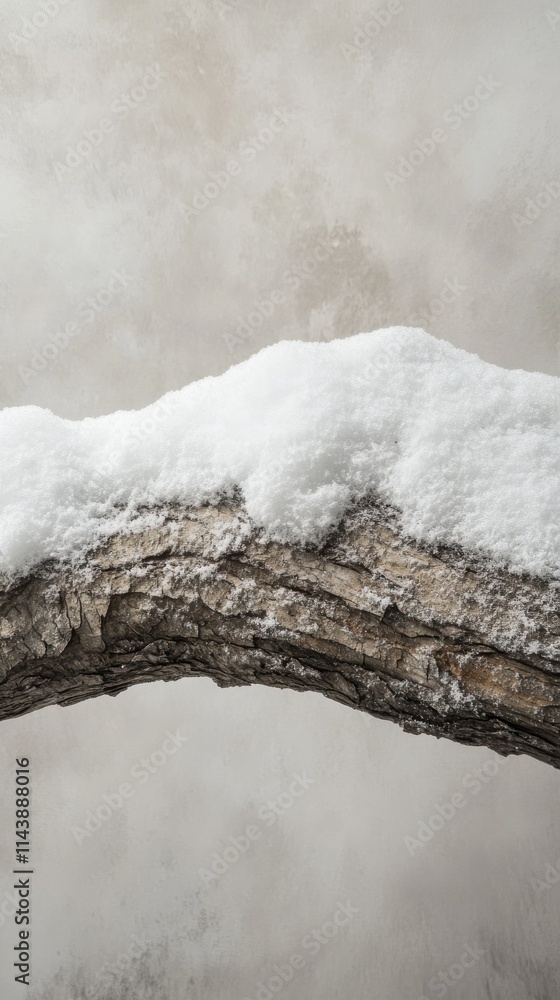 Poster Close-up view of snow-covered branch showcasing winter's beauty in a tranquil setting