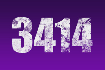 flat white grunge number of 3414 on purple background.