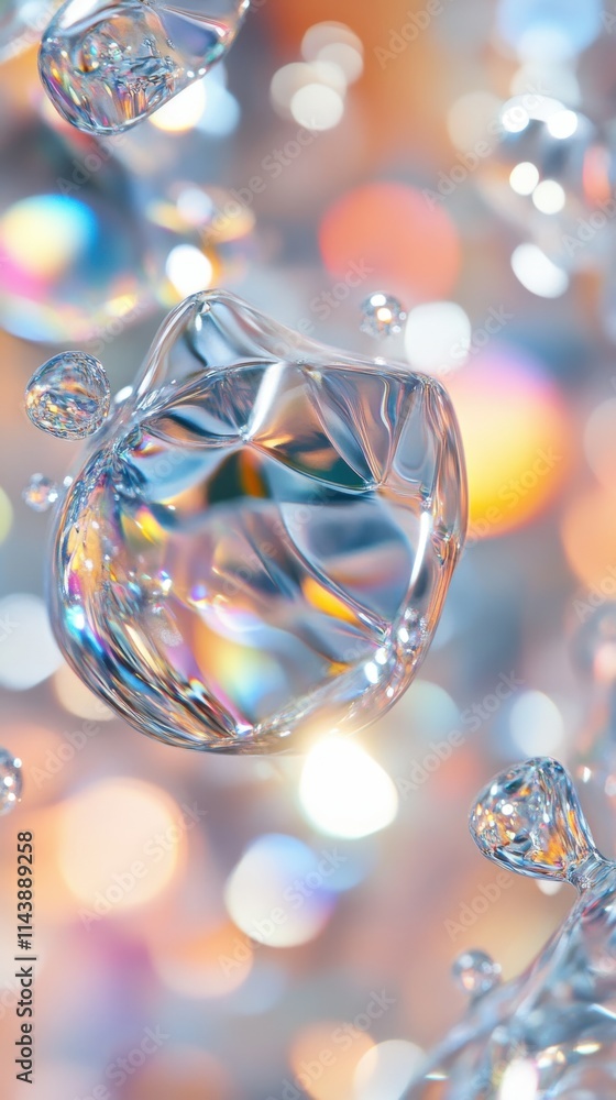 Poster cascading droplets reflect light in a captivating abstract wallpaper design