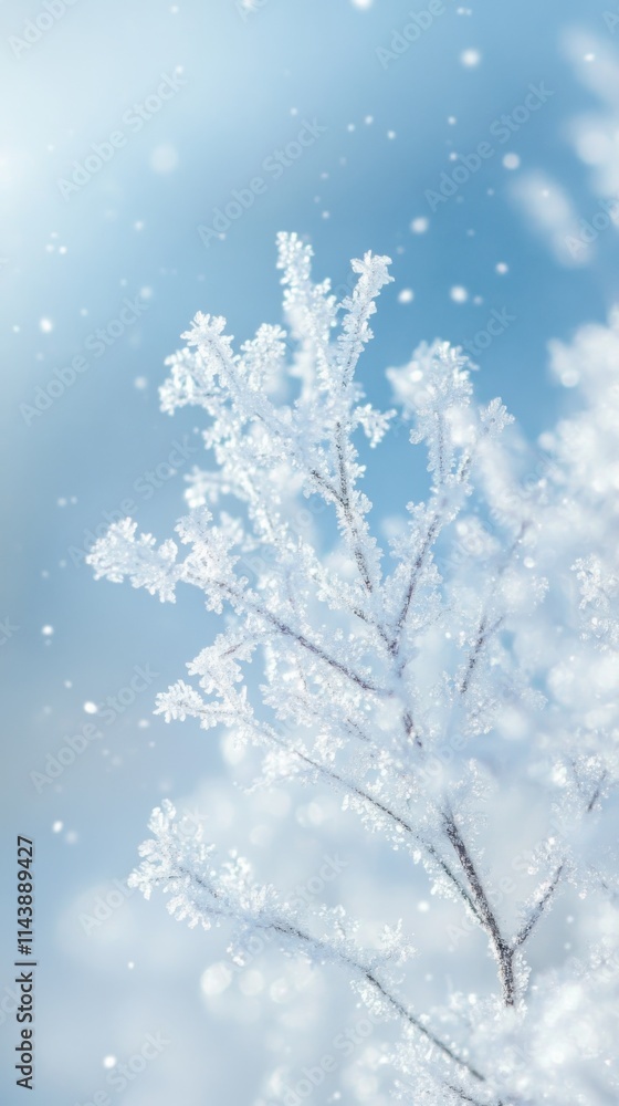 Poster fresh snow textures on branches create a serene winter landscape under soft morning light in a tranq