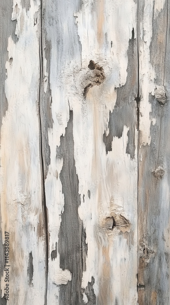 Poster Abstract texture of weathered driftwood showcasing intricate patterns and colors found on a serene beach