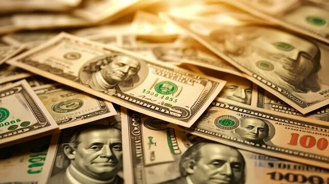 Wealth and Prosperity: A captivating close-up shot of US dollar bills, meticulously arranged to evoke a sense of affluence and financial success.