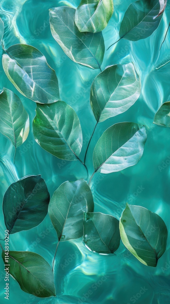 Poster leaves floating beautifully in turquoise water create a serene and calming visual experience during 