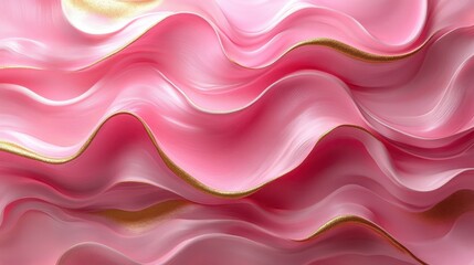 Fototapeta premium Pink Abstract Waves with Golden Details - Modern Art Print