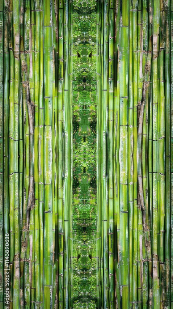 Poster abstract view of bamboo stalks showcasing their natural beauty and intricate patterns in a lush gree