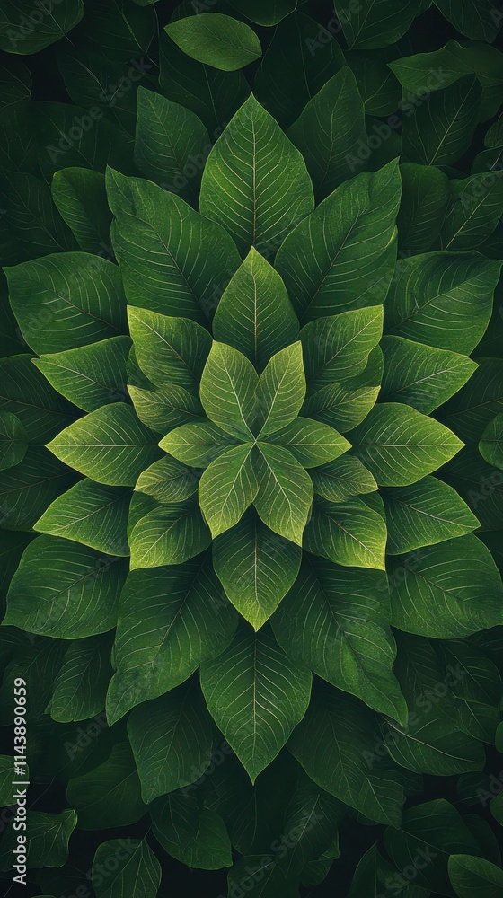 Poster leaf arrangement showcasing vibrant green tones in a harmonious pattern on a textured background