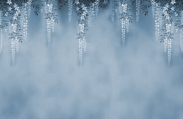 Design for walls. Photo wallpapers for the interior. A mural for design. Plants and flowers, vines descending from top to bottom. The background for the holiday. Floral ornament.