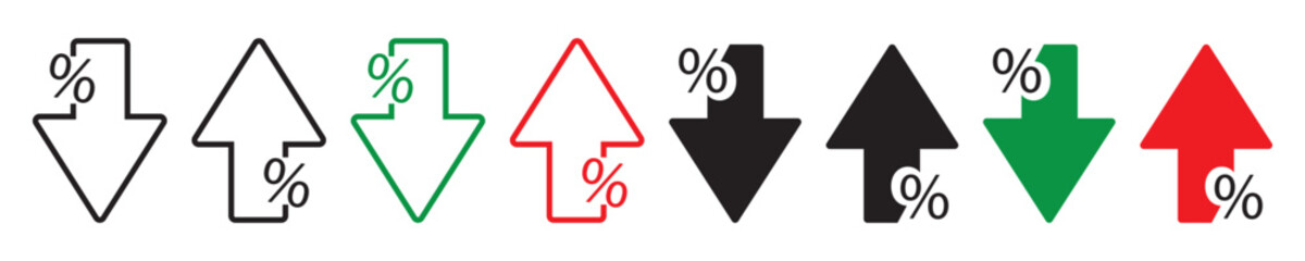 Percent arrow up and down symbols stock vector.