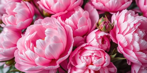 Fototapeta premium Pink peony flowers background in full bloom with soft petals and vibrant colors, romantic, peony
