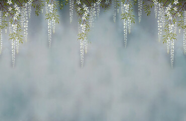 Design for walls. Photo wallpapers for the interior. A mural for design. Plants and flowers, vines descending from top to bottom. The background for the holiday. Floral ornament.