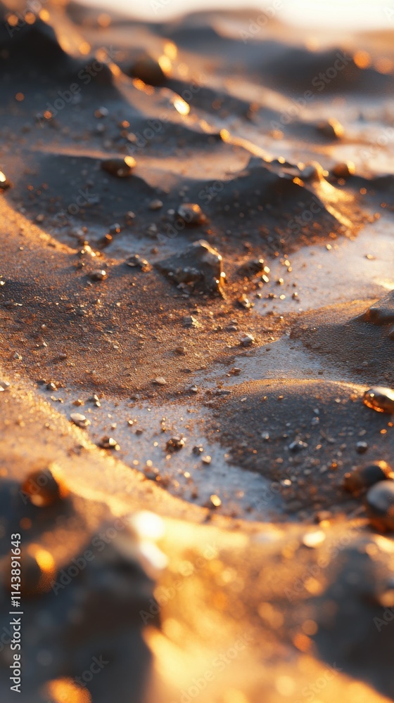 Poster intricate patterns of golden desert sand at sunset reflecting light and shadows