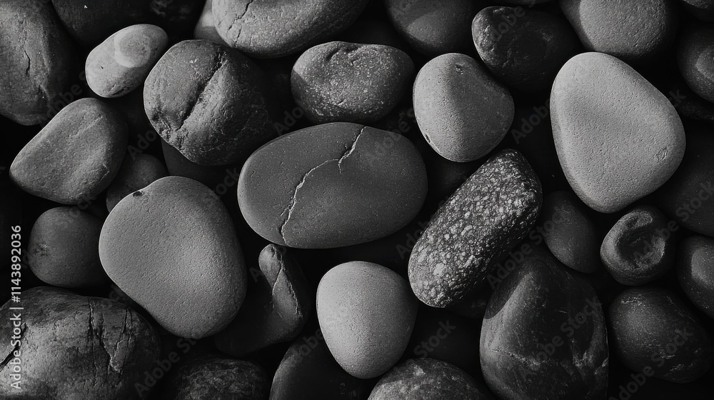 Aufkleber Textured smooth pebbles arranged naturally create a calming monochrome pattern on a flat surface