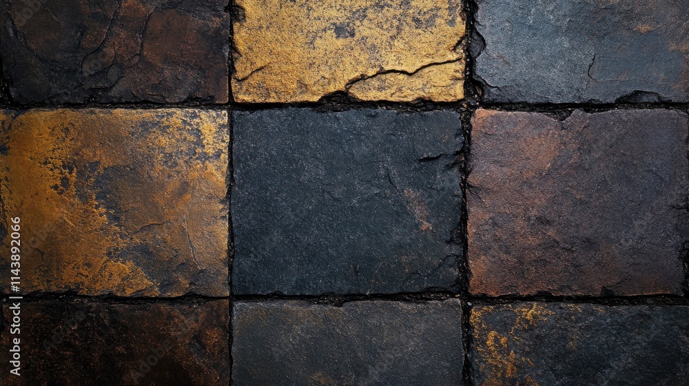 Poster Textured slate tiles with earthy tones create a striking surface in a contemporary setting