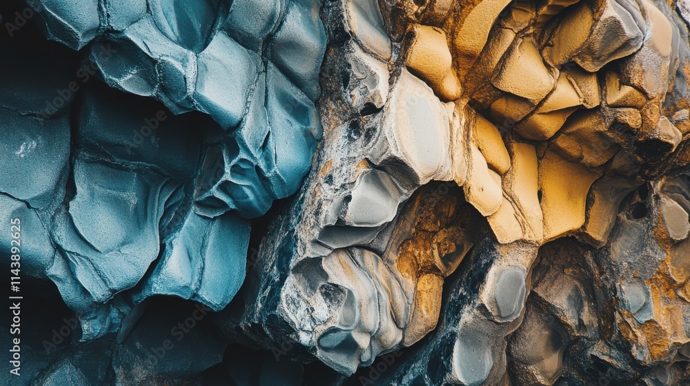 Poster Textured volcanic rocks display unique colors and formations in a natural setting