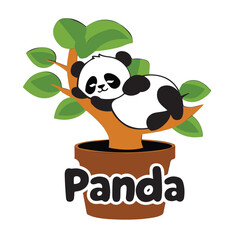 Cute cartoon panda napping on a tree branch. Perfect for kids' designs, social media, or branding © Dishari Team