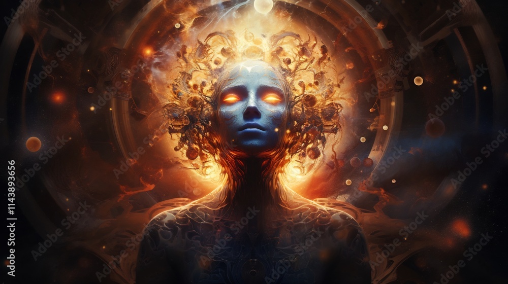 Poster surreal and mesmerizing image of an alien being with an amorphous shapeshifting form surrounded by g