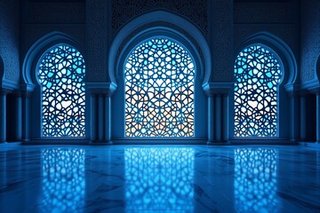 Islamic majestic Moorish arched window design greeting card background 