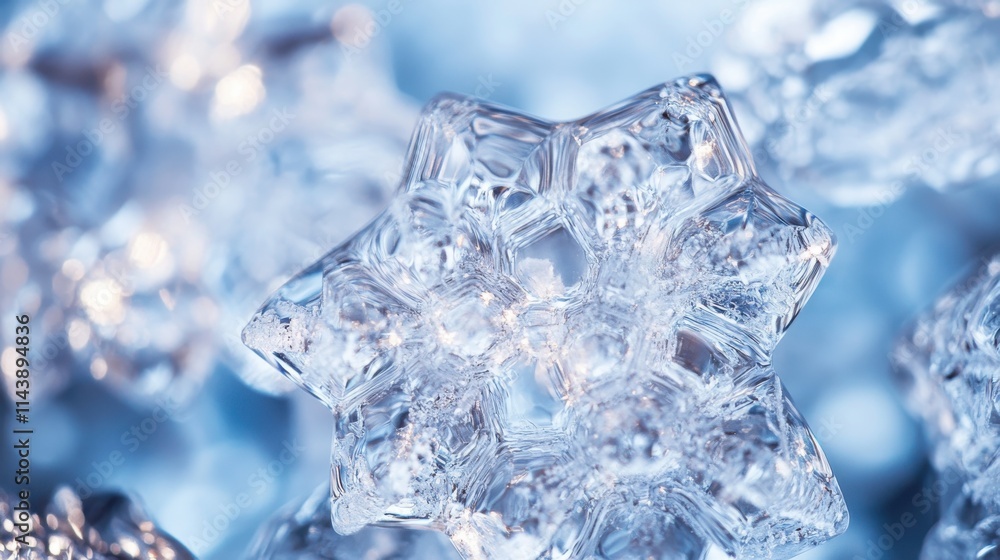 Poster Intricate ice formation displaying detailed crystal structures under soft light in a winter landscape