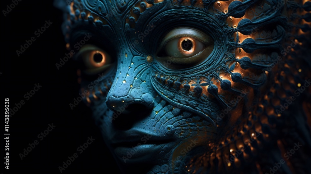 Poster a detailed hypnotic portrait of an alien creature with captivating fractal like patterns adorning it