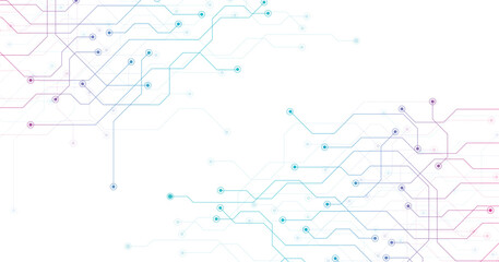 Technology Blue and pink circuit diagram concept. High-tech circuit board connection system.Vector abstract technology on a white background.	