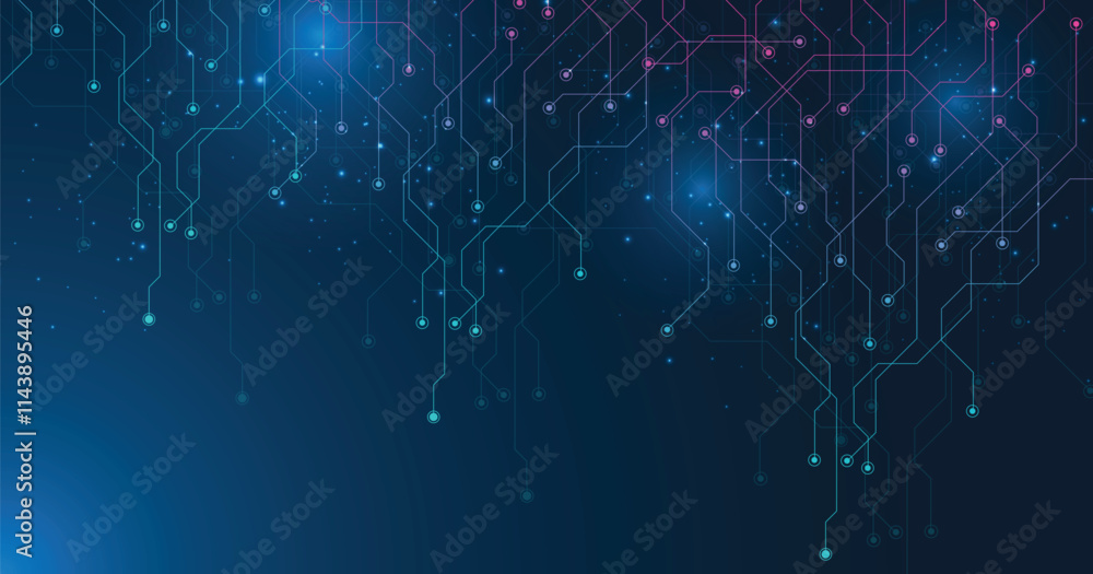 Aufkleber Blue and pink circuit diagram on dark background. High-tech circuit board connection system. Modern technology circuit board texture background design.