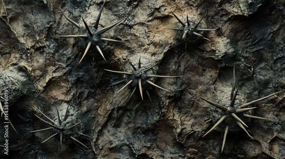 Poster Close-up view of cactus surface highlighting unique spines and texture under natural light