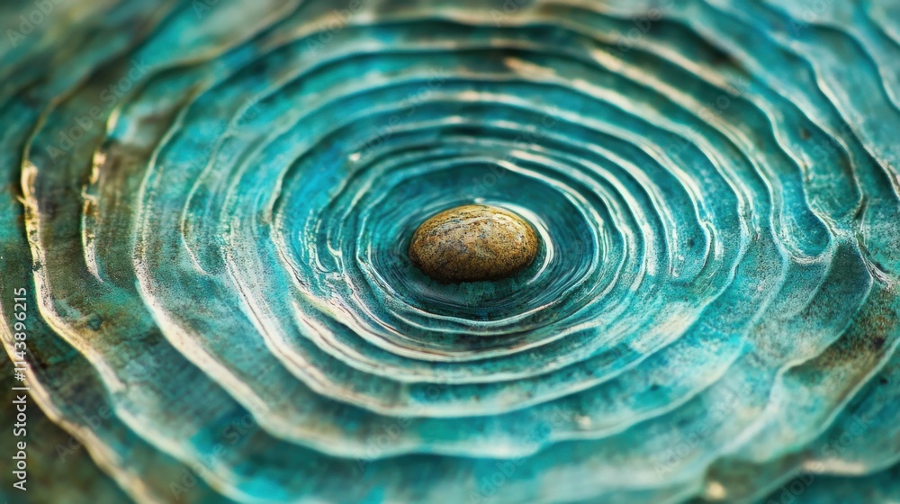 Poster Macro view of intricate water ripples forming around a center point in clear turquoise water