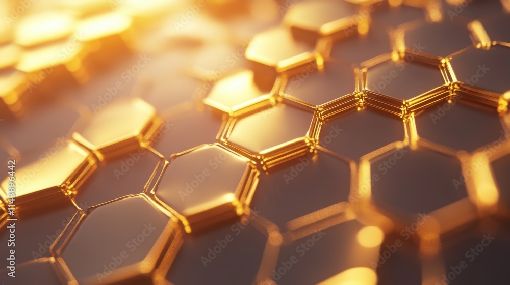 Aufkleber Close-up view of honeycomb highlighting intricate hexagonal structures under warm light