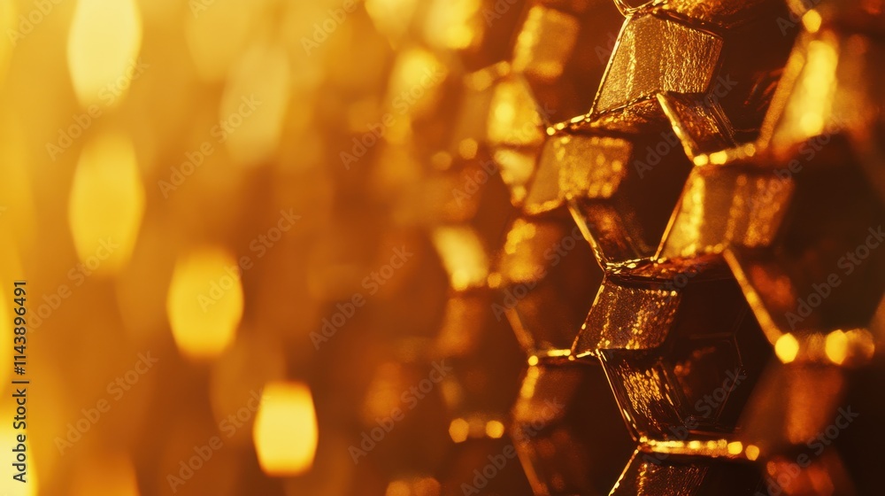 Fototapete golden honeycomb structure glows with warm light in a close-up macro shot capturing nature's intrica