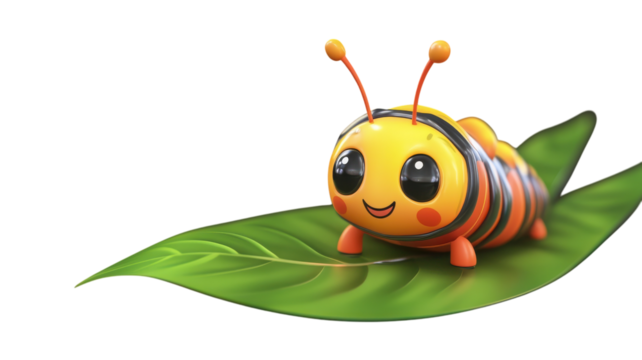 A Playful Caterpillar Figurine on a Leaf: Perfect for Nature-themed Decor or Educational Content for Children.