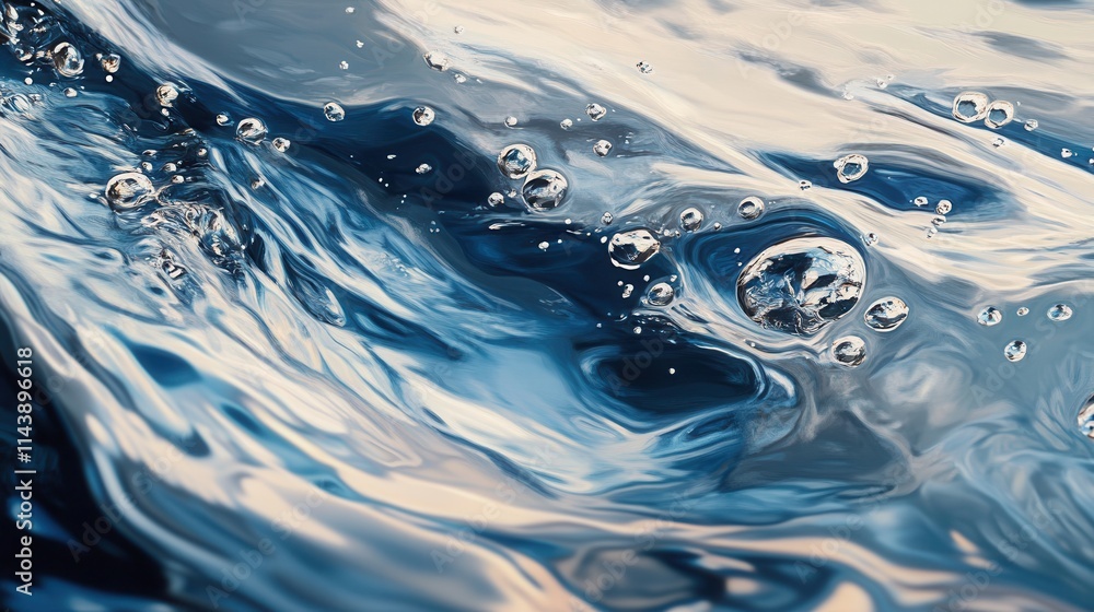 Poster flowing water captures tiny bubbles under natural light in a serene setting