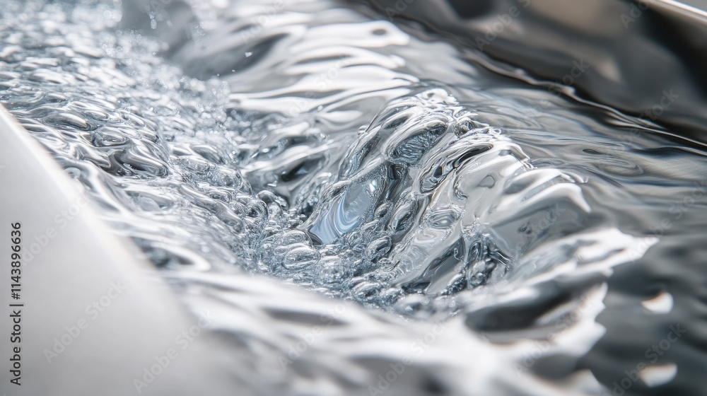 Poster Macro shot captures the mesmerizing flow of water with tiny bubbles reflecting light