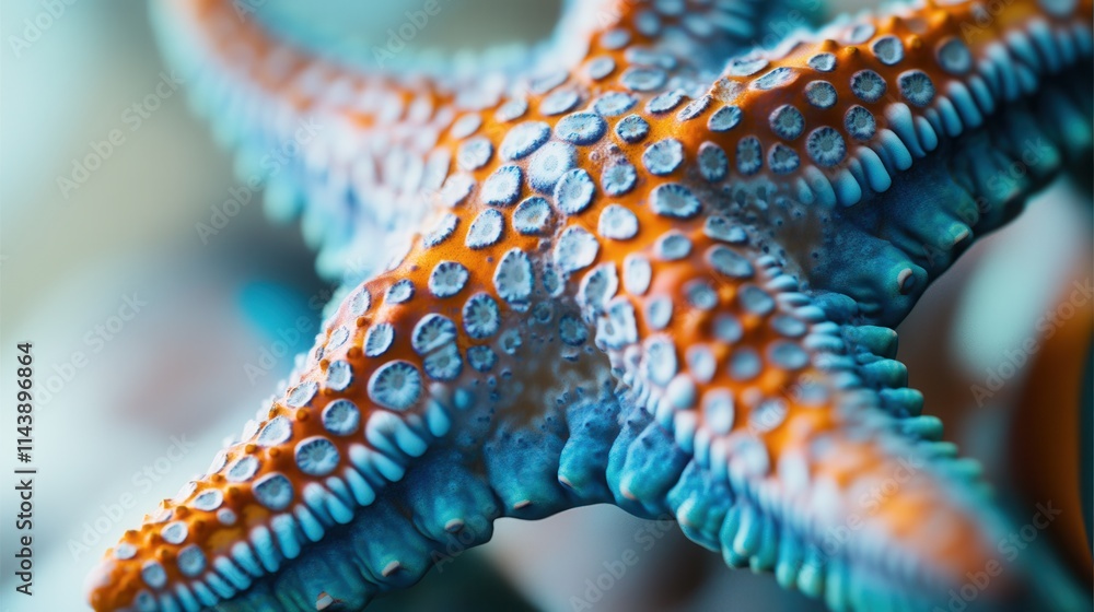 Poster Macro view of a vibrant starfish revealing intricate details and textures found in a coastal environment