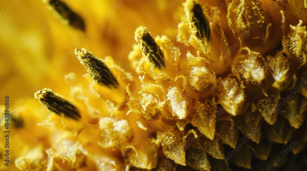 Poster macro view of a sunflower highlighting intricate petal textures and vibrant colors during a sunny af
