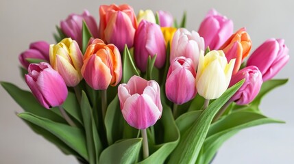 Fototapeta premium Blooming tulips showcase vibrant colors in a spring bouquet celebrating nature's beauty and renewal