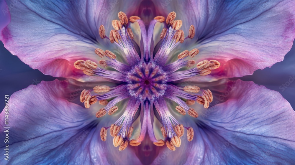 Poster center of a vibrant flower showcases intricate details in macro shot, revealing delicate petals and 