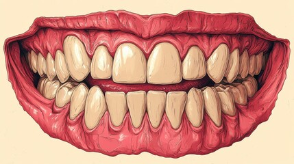 Close-up Detailed Illustration of a Human Mouth with Intricate Teeth and Jaw