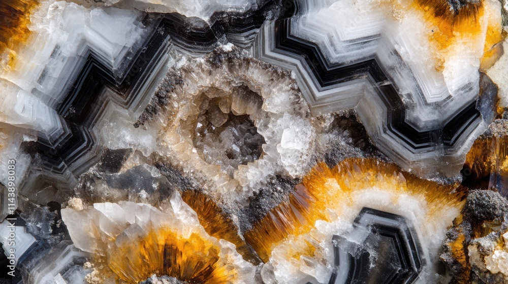 Poster Macro photograph capturing the intricate details of a stunning crystal geode with vibrant patterns and textures