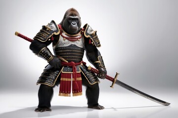 Obraz premium Gorilla in samurai armor holding katana.