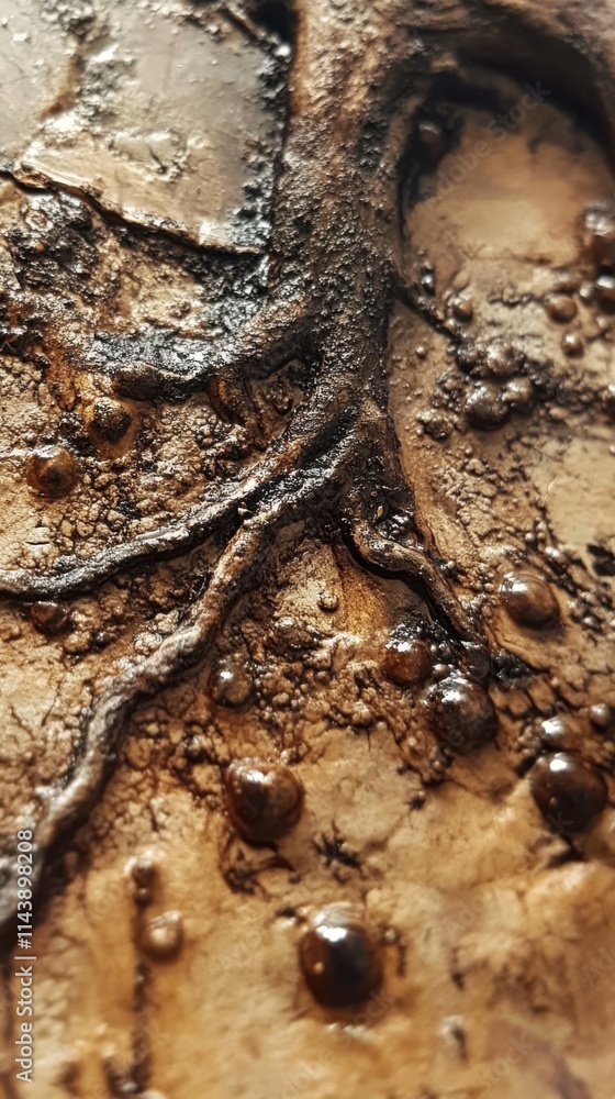 Poster intensely detailed macro capture of intertwining tree roots revealing textured surfaces and natural 