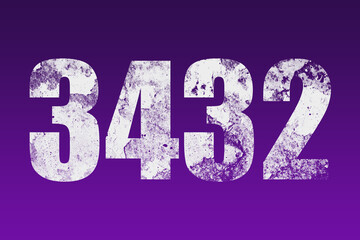 flat white grunge number of 3432 on purple background.