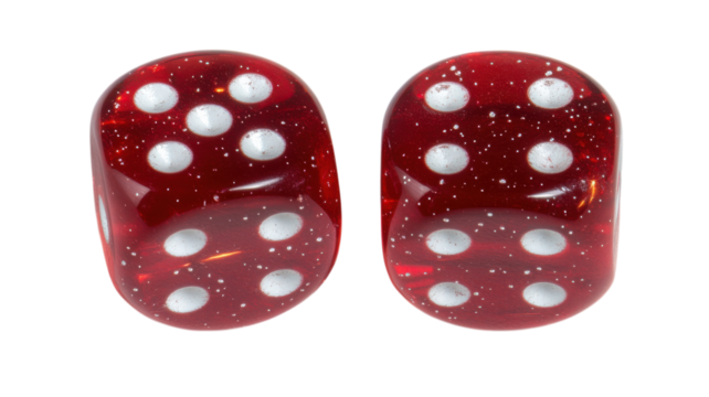 A Pair of Red Dice with White Dots on a White Surface Perfect for Board Game Illustrations and Gambling Themes.