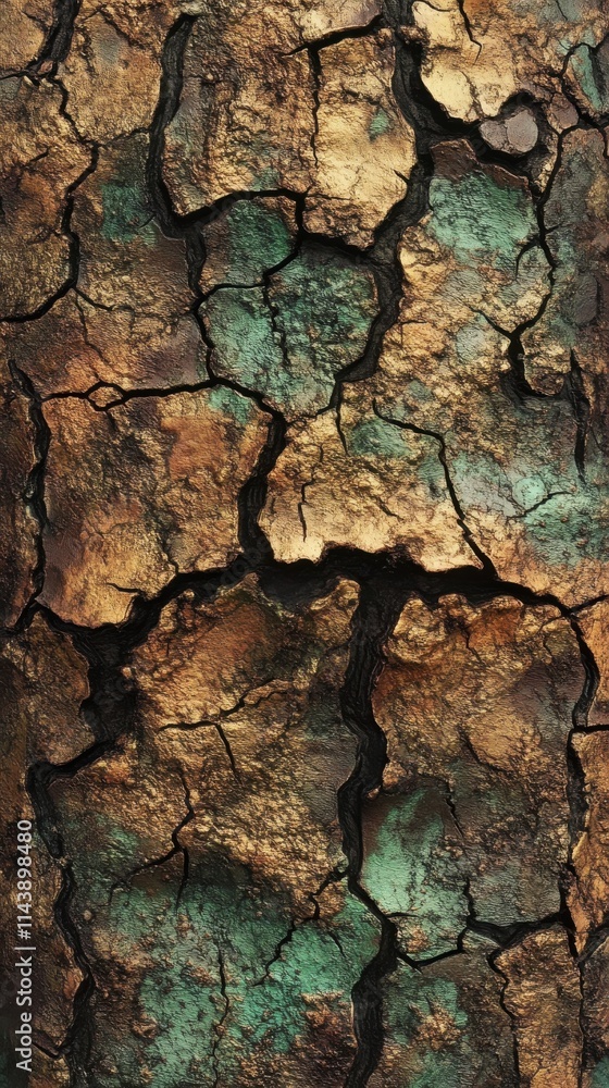 Aufkleber Detailed macro view of aged tree bark showcasing intricate grooves and textured patterns