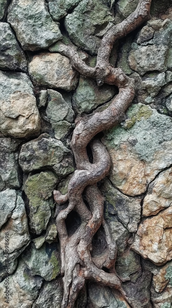 Poster Intricate tree roots intertwining over rugged rocks in a natural setting