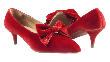 Elegant Red Velvet Shoes Featuring a Stylish Bow Detail Perfect for Fashion Events, Parties, and Special Occasions.