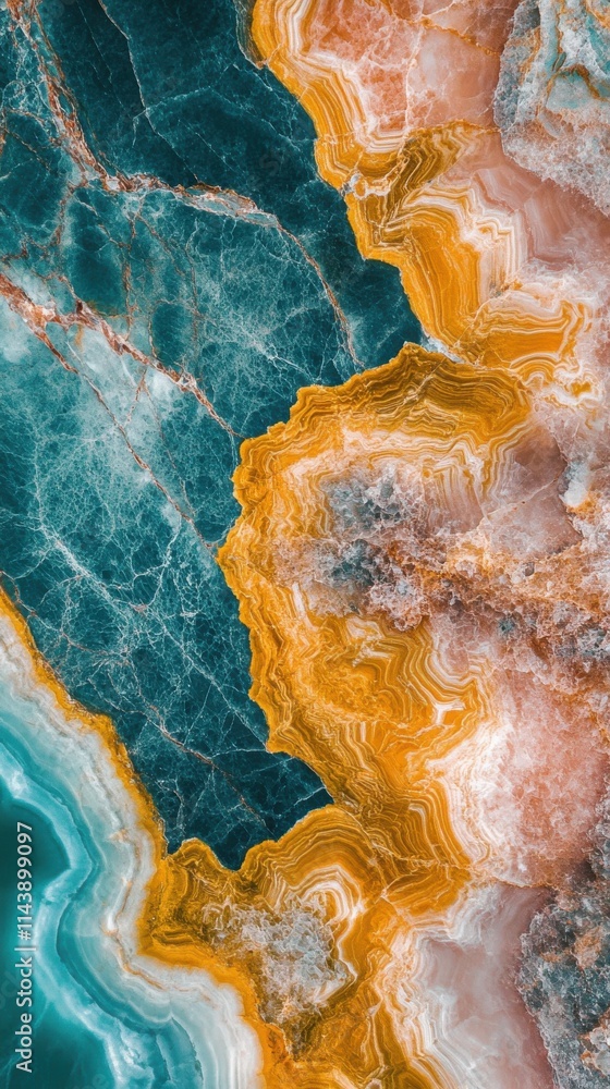Poster macro view captures intricate patterns and vibrant colors of a stunning marble surface with rich tex