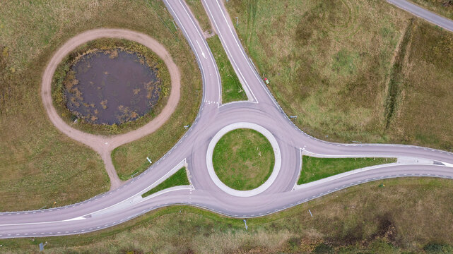 Aerial view of modern roadways connecting each other