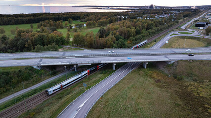 Drone view of modern cityscape