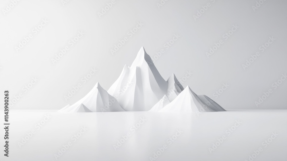 Poster abstract representation of white paper mountains on minimalistic background showcasing serenity and 